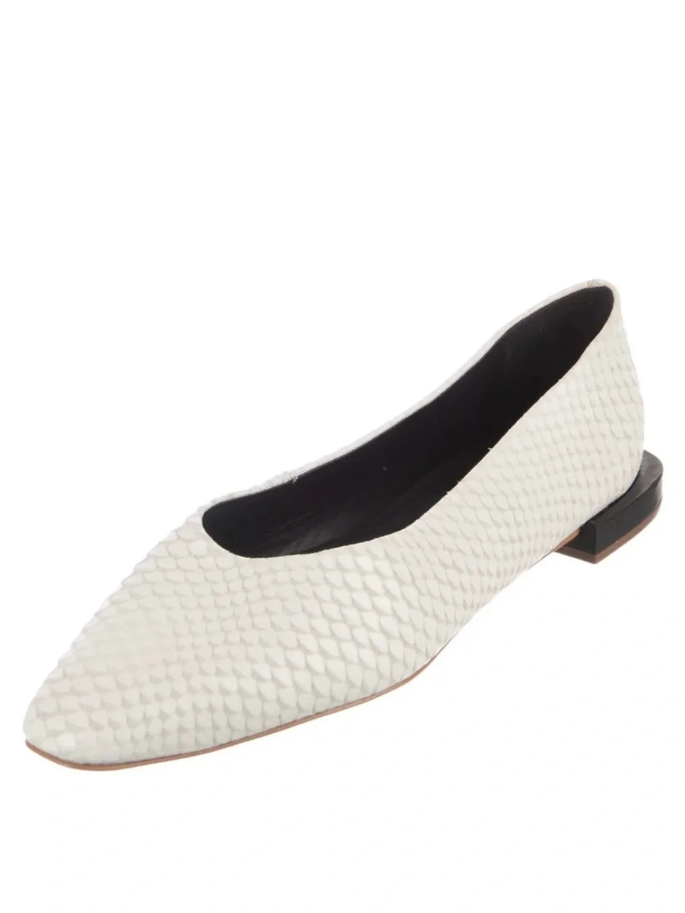 SAKS FIFTY AVENUE Snake-Embossed Leather Ballet Flats, white